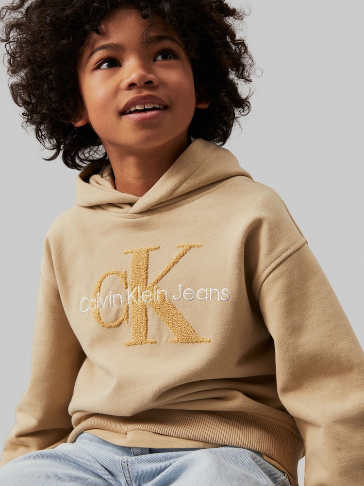Calvin Klein Green Peached Terry Monologo Hoodie - Image 2 of 5