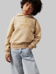 Calvin Klein Green Peached Terry Monologo Hoodie - Image 3 of 5
