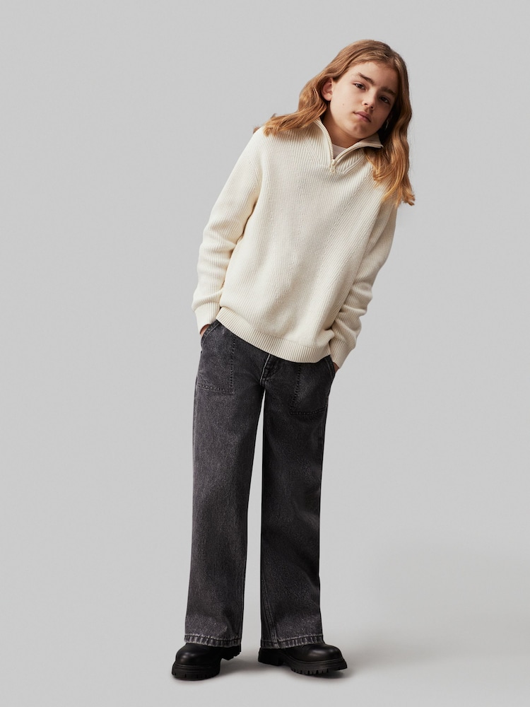 Calvin Klein White Half-Zip Monogram Sweater - Image 1 of 4