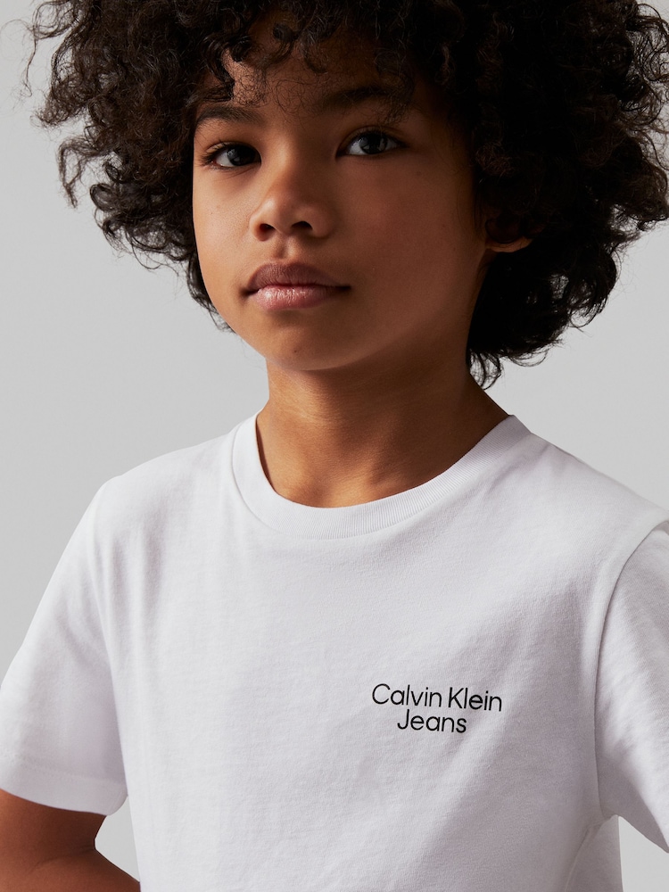 Calvin Klein White 100% Cotton Stack Logo T-Shirt - Image 2 of 5 Calvin Klein White 100% Cotton Stack Logo T-Shirt - Image 2 of 5