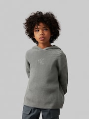 Calvin Klein Green Ribbed Monogram Hoodie - Image 1 of 5