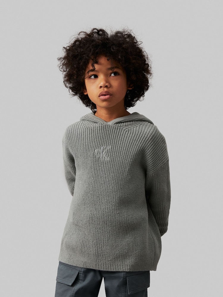 Calvin Klein Green Ribbed Monogram Hoodie - Image 1 of 5 Calvin Klein Green Ribbed Monogram Hoodie - Image 1 of 5