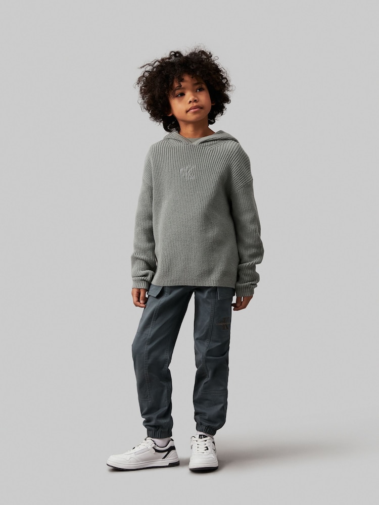Calvin Klein Green Ribbed Monogram Hoodie - Image 2 of 5 Calvin Klein Green Ribbed Monogram Hoodie - Image 2 of 5