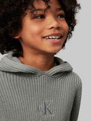 Calvin Klein Green Ribbed Monogram Hoodie - Image 4 of 5