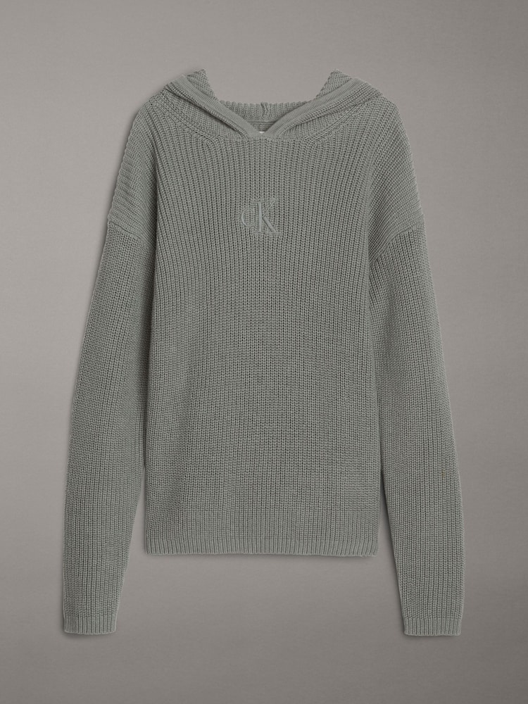 Calvin Klein Green Ribbed Monogram Hoodie - Image 5 of 5 Calvin Klein Green Ribbed Monogram Hoodie - Image 5 of 5