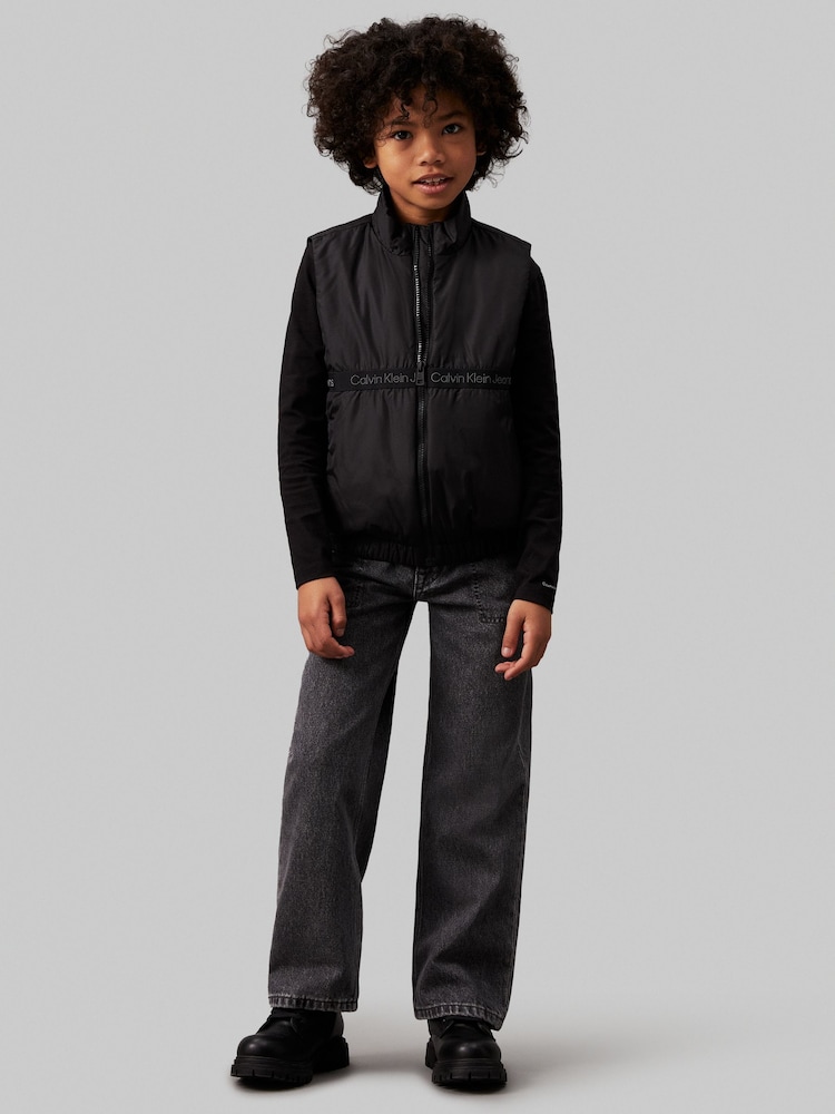 Calvin Klein Black Boxy Light Padded Tape Vest - Image 1 of 5