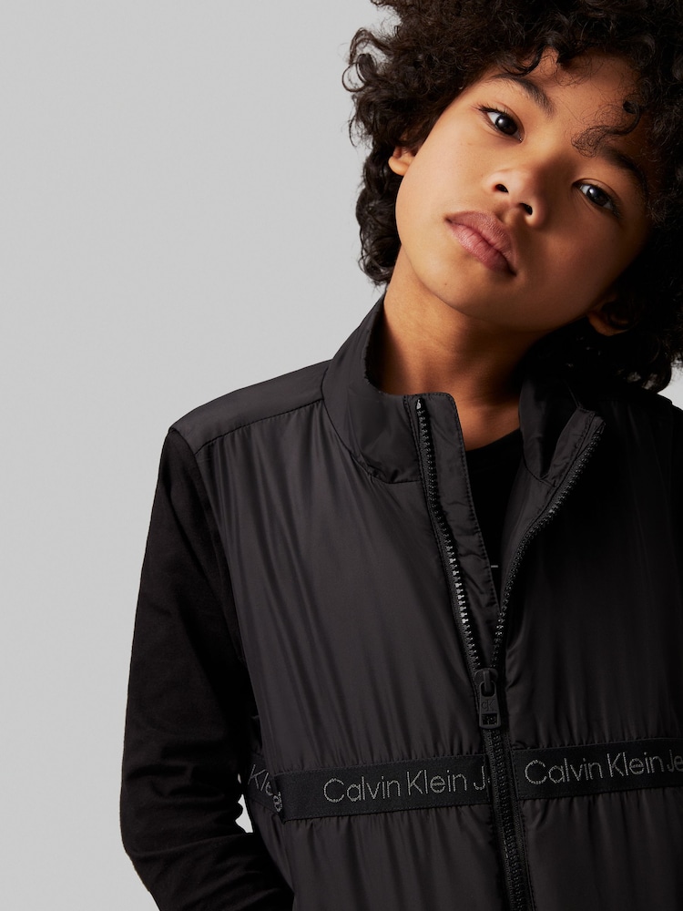 Calvin Klein Black Boxy Light Padded Tape Vest - Image 2 of 5