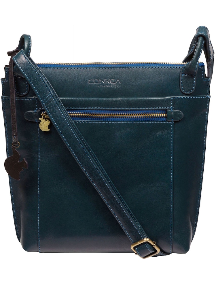 Azul - Bolso bandolera de cuero Rego de Conkca - Imagen 2 de 6