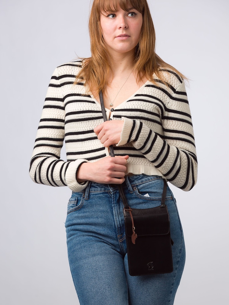 Conkca 'Milly' Leather Cross-Body Phone Black Bag - Image 1 of 6