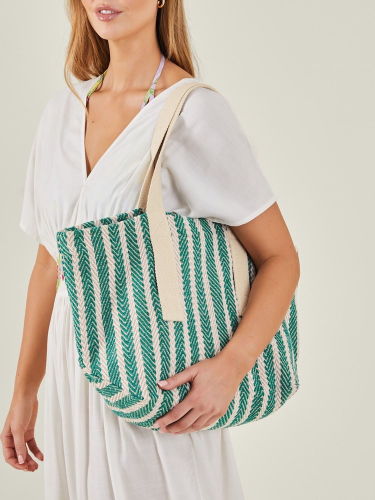 Accessorize črtast; progast tkani ramo 100% bombaž vrečko - Slika 1 iz 3