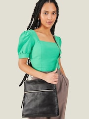 Accessorize Black Leather Large Messenger Bag - Image 1 of 4
