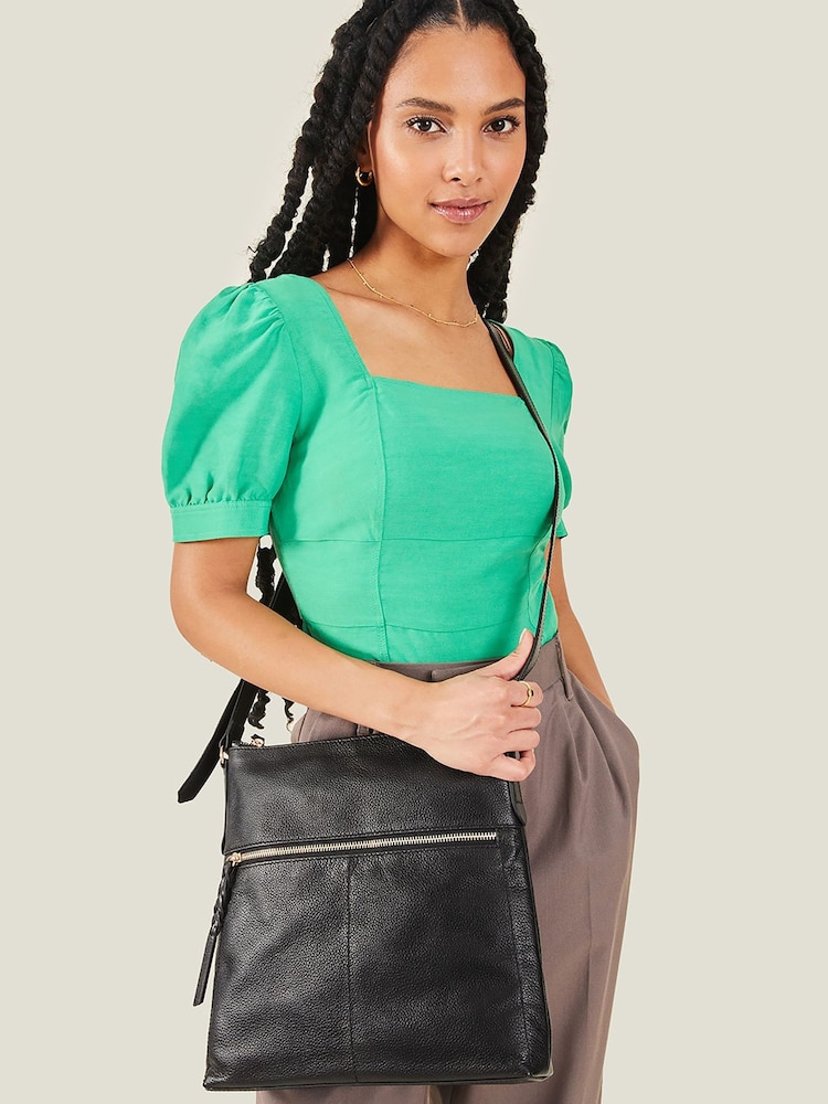 Accessorize Black Leather Large Messenger Bag - Image 1 of 4