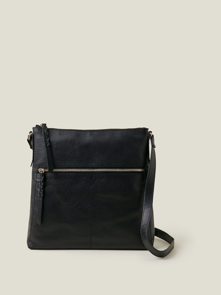 Accessorize Black Leather Large Messenger Bag - Image 2 of 4