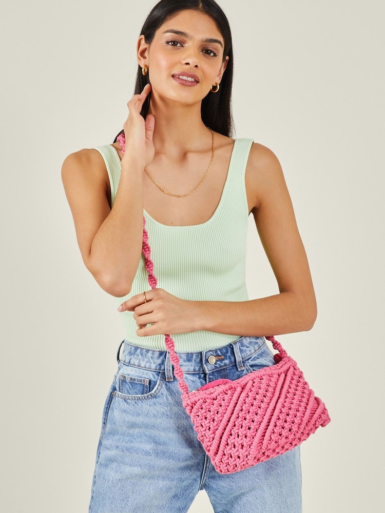 rožnata - Accessorize Macramé čezprsna torba - Slika 1 iz 3