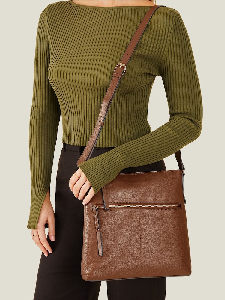 rjava - Accessorize Usnjena velika torba Messenger - Slika 1 iz 3 rjava - Accessorize Usnjena velika torba Messenger - Slika 1 iz 3