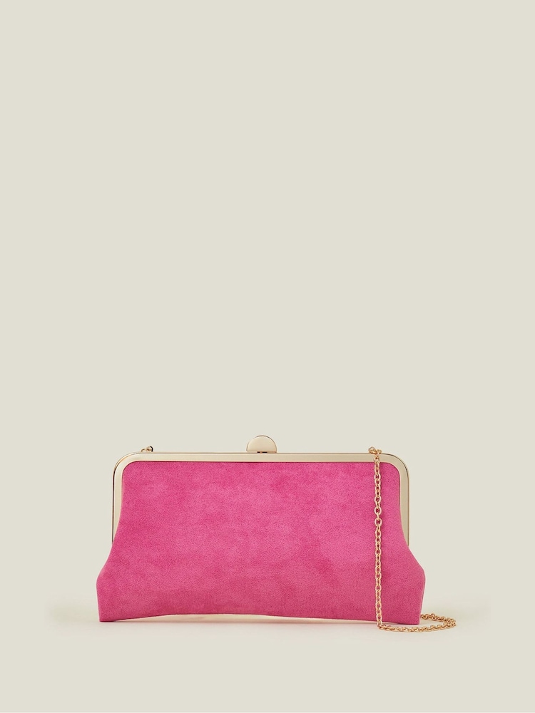 Accessorize Pink Curved Suedette Clip Frame Clutch Bag - Image 2 of 4 Accessorize Pink Curved Suedette Clip Frame Clutch Bag - Image 2 of 4
