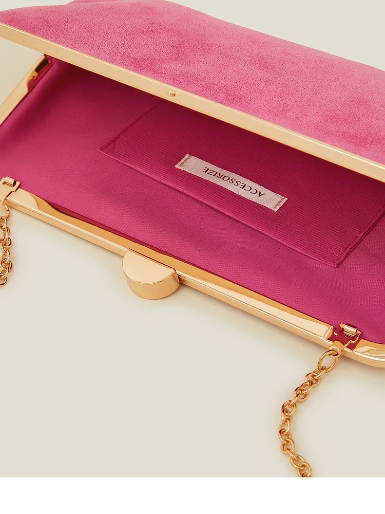 Accessorize Pink Curved Suedette Clip Frame Clutch Bag - Image 4 of 4 Accessorize Pink Curved Suedette Clip Frame Clutch Bag - Image 4 of 4