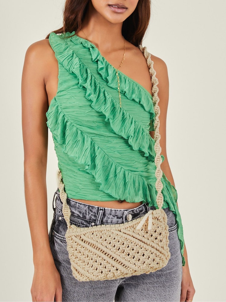 Accessorize Cream Macramé Cross-Body Bag - Image 1 of 4