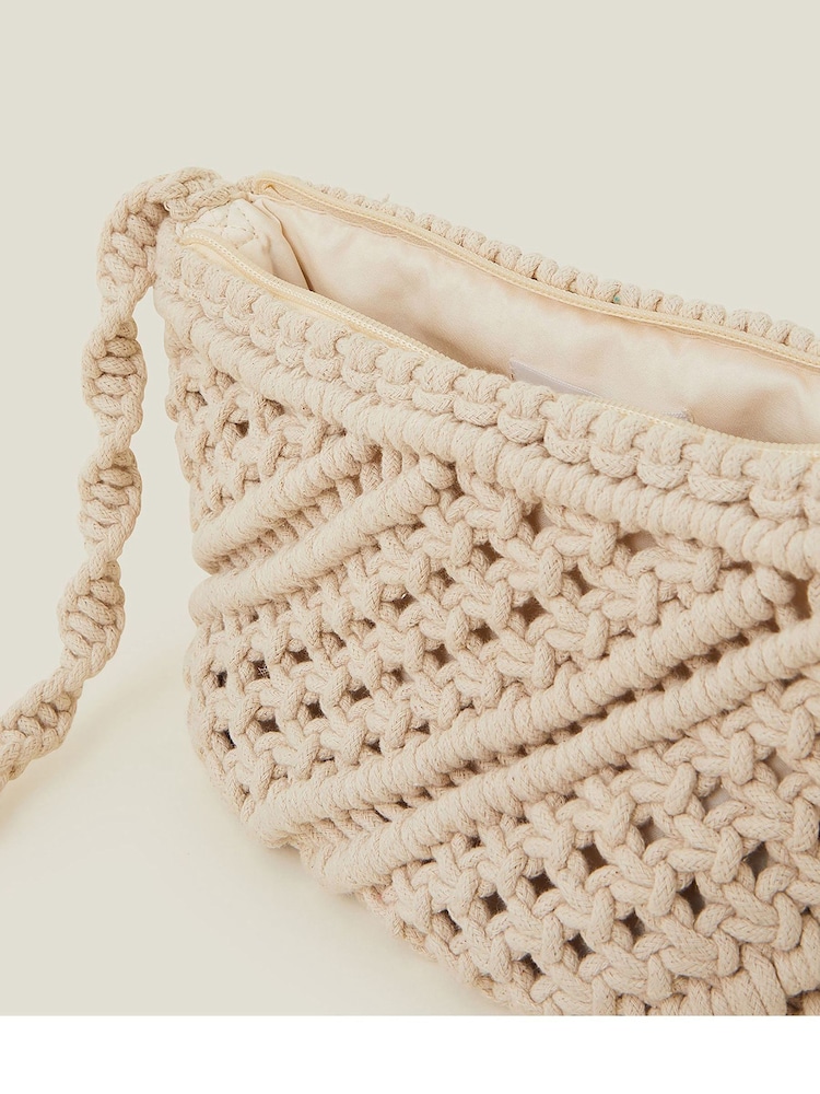 Accessorize Cream Macramé Cross-Body Bag - Image 4 of 4