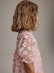 Pink Printed Mesh Flower Party Dress (3-16yrs) - Image 5 of 9
