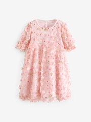 Pink Printed Mesh Flower Party Dress (3-16yrs) - Image 6 of 9