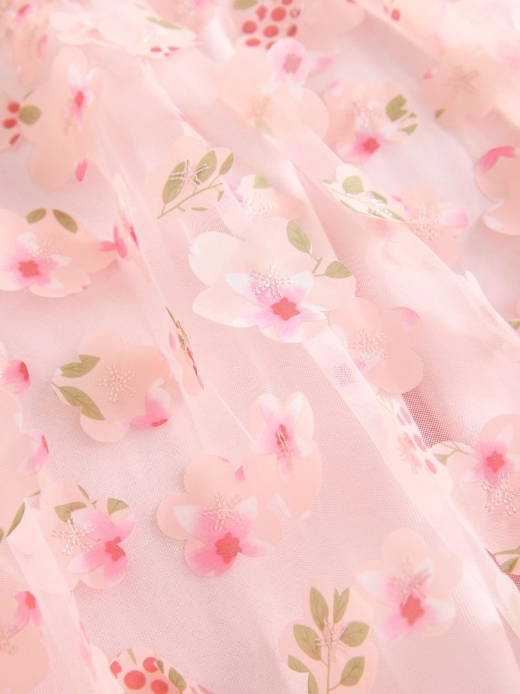 Pink Printed Mesh Flower Party Dress (3-16yrs) - Image 9 of 9