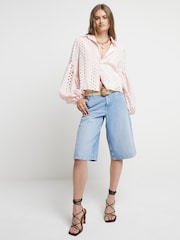 River Island Helles Hemd mit Lochstickerei und Puffärmeln - Bild 1 von 4