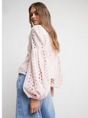 River Island Helles Hemd mit Lochstickerei und Puffärmeln - Bild 3 von 4