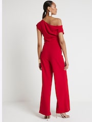 River Island Red Off Shoulder Drape Jumpsuit - Image 2 of 6