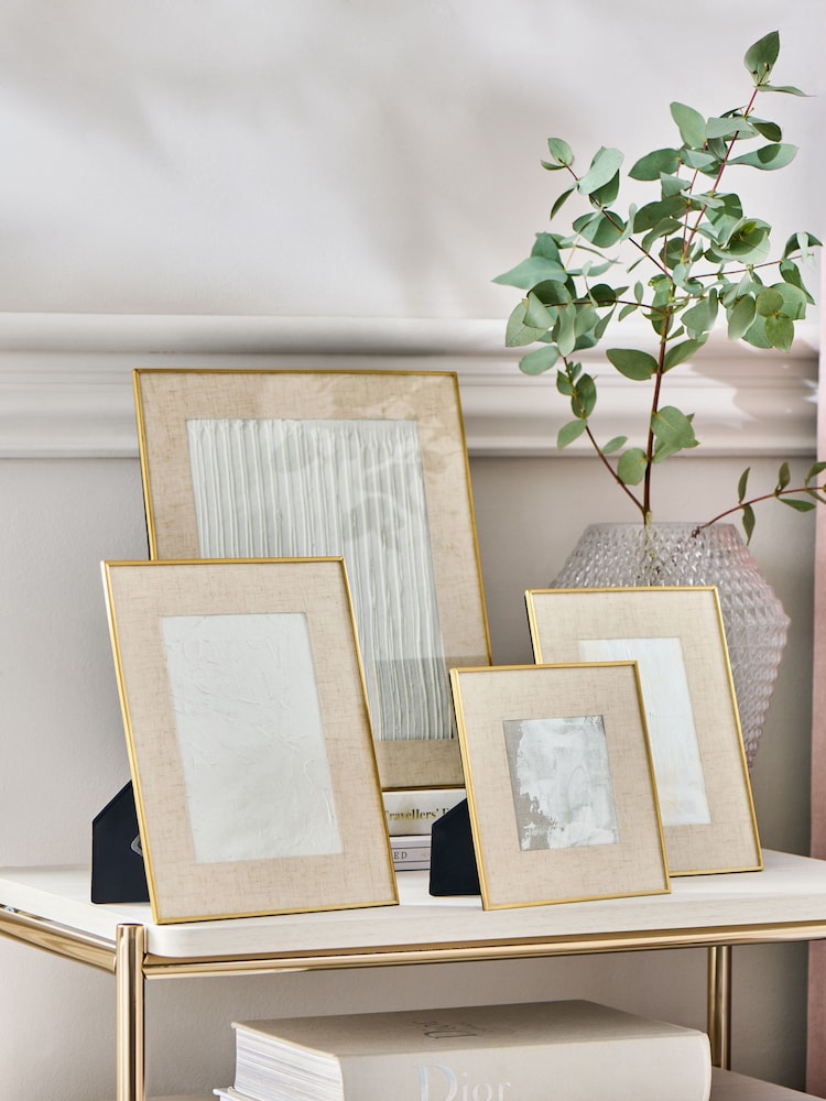 Cream and Gold Linen Mount Photo Frame - Image 2 of 4
