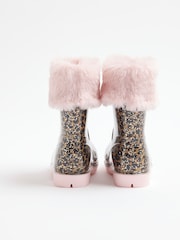 River Island Pink Girls Leopard Print Wellies Boots - Image 3 of 4