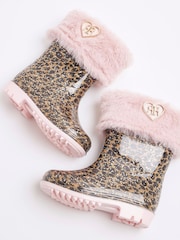 River Island Pink Girls Leopard Print Wellies Boots - Image 4 of 4