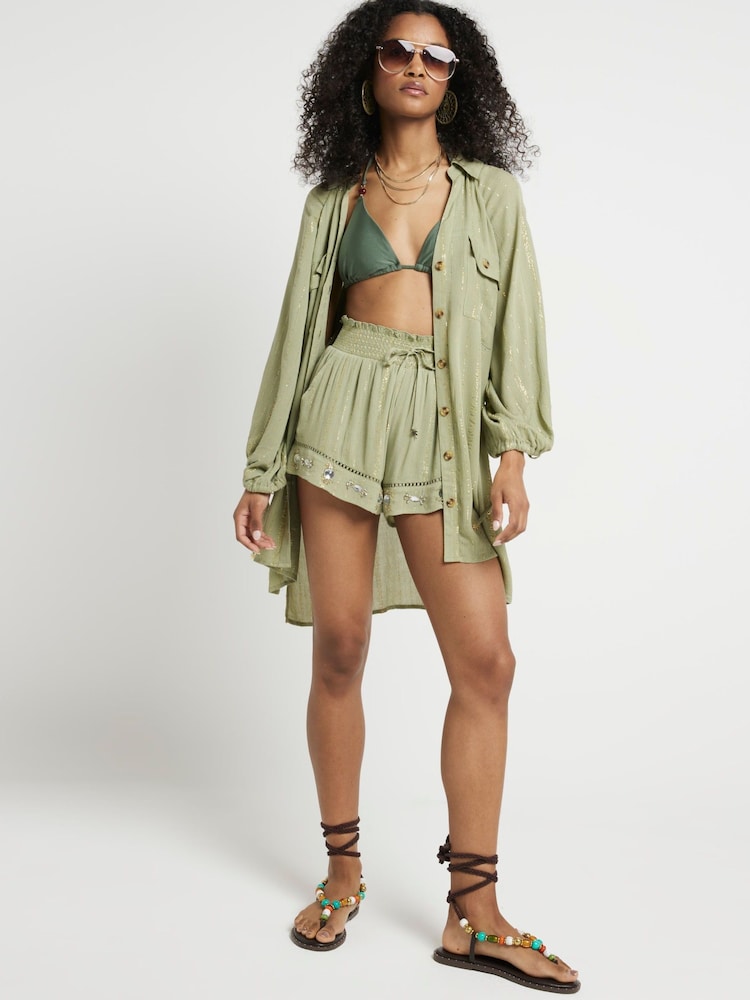 River Island Green Oversized Light Metallic Shirt - Image 1 of 4 River Island Green Oversized Light Metallic Shirt - Image 1 of 4