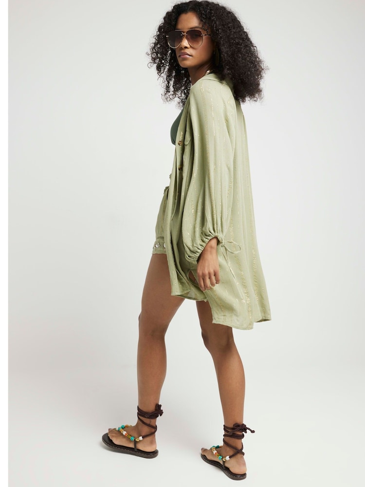 River Island Green Oversized Light Metallic Shirt - Image 2 of 4