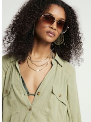 River Island Green Oversized Light Metallic Shirt - Image 3 of 4