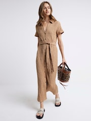 River Island Brown Short Sleeve Textured Midi Shirt Dress - Image 1 of 6