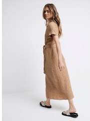 River Island Brown Short Sleeve Textured Midi Shirt Dress - Image 2 of 6