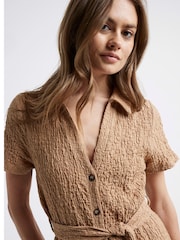 River Island Brown Short Sleeve Textured Midi Shirt Dress - Image 4 of 6