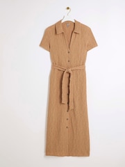 River Island Brown Short Sleeve Textured Midi Shirt Dress - Image 5 of 6
