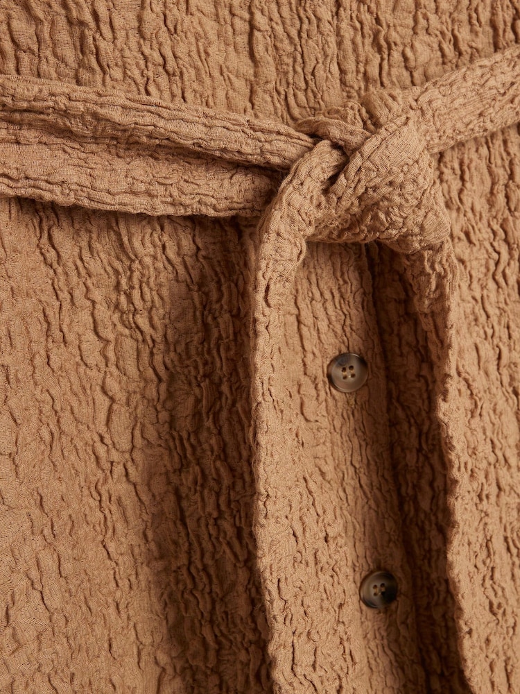 River Island Brown Short Sleeve Textured Midi Shirt Dress - Image 6 of 6