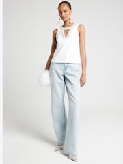 River Island White Diamante Trim Shell Top - Image 2 of 4