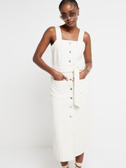 River Island Cream Denim Belted Bodycon Midi Dress - Image 1 of 4