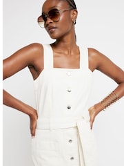 River Island Cream Denim Belted Bodycon Midi Dress - Image 3 of 4