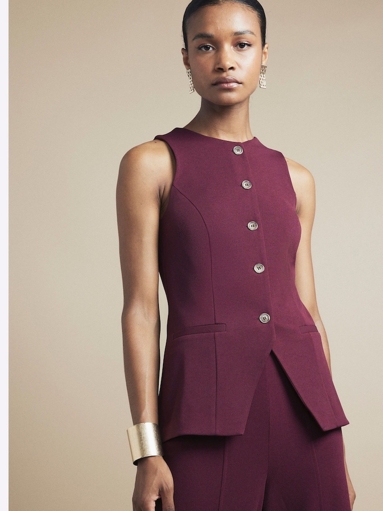River Island Red Short Length High Neck Button Waistcoat - Image 1 of 4