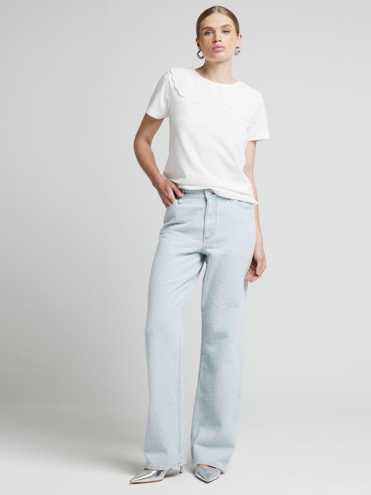 River Island White Short Length Pretty Collar T-Shirt - Image 1 of 1 River Island White Short Length Pretty Collar T-Shirt - Image 1 of 1