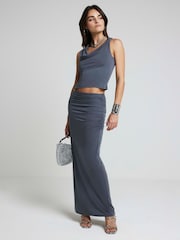 River Island Grey Cropped Cowl Neck Modal Top - Image 1 of 4