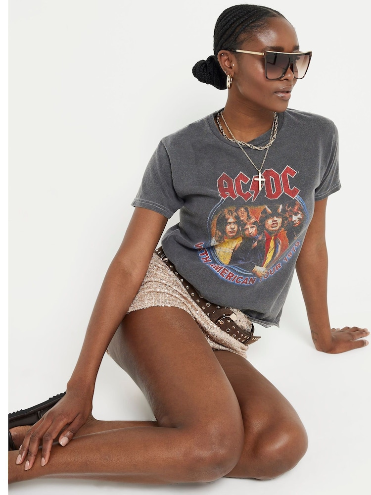 River Island Grey Short Sleeve ACDC Baby Shrunken T-Shirt - Image 1 of 4