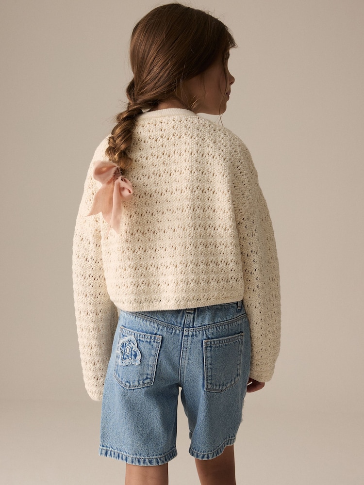 Ecru Knitted V-Neck Cardigan (3-16yrs) - Image 2 of 9 Ecru Knitted V-Neck Cardigan (3-16yrs) - Image 2 of 9