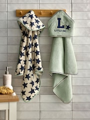 Set of 2 Blue/Green 100% Cotton Newborn Hooded Baby Towel - Image 2 of 6