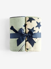 Set of 2 Blue/Green 100% Cotton Newborn Hooded Baby Towel - Image 6 of 6
